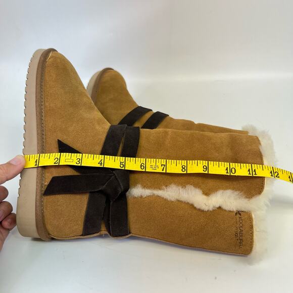 UGG Koolaburra Rozalia Tall Boots Tan Brown Size 8 Fur Lined Brown Bow - Picture 3 of 9